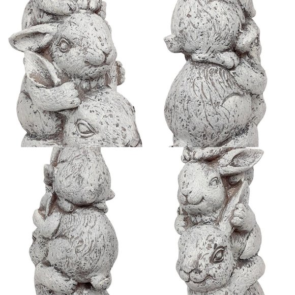 Stacked Bunnies Rabbit Totem Pole 14.25" Gray Resin Spring Easter Statue Figure - Picture 3 of 10
